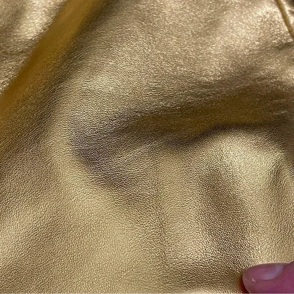 H&Moschino Gold Calf Leather Women's Pants Rare COLLAB - Picture 15 of 16
